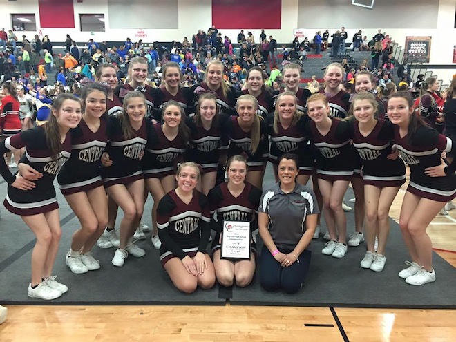 Westosha Central's Cheerleading squad captures another WACPC Division 2 Large school state title Saturday. The team, pictured here at the Wilmot regional, won last year's meet. Team members are (front row, from left) Macy Lux, Bree McKenna, coach Natalia Vernezzen; (middle row) Lauren Shane, Rylee Johnson, Krissy Swatkowski,Claire Fox, Jaden McKenna, Lauren LaPlant, Madi Leafblad, Madi Hansen, Rebecca Glassen, Alexis Toney; (back row) Lindsay Mazurek, Allysa Bock, Bailey Kehoe, Sara Hebior, Layne Schroeder, Joscelynn Gould, Morgan Langer, and Sam Fornell (Submitted/The Report).